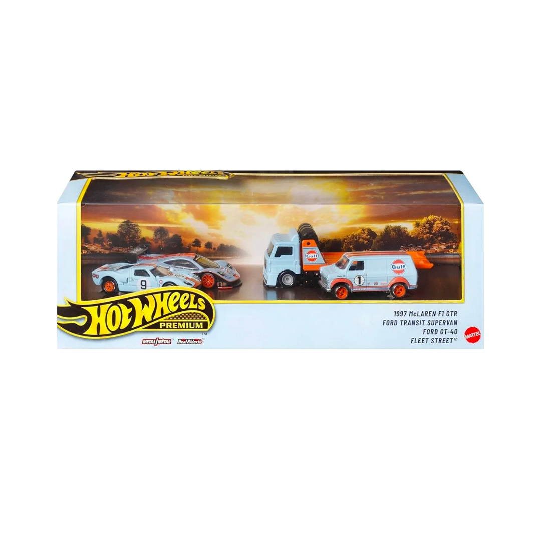 Set Gulf Ford GT40 McLaren F1 Ford Transit HOT WHEELS PREMIUM 1:64