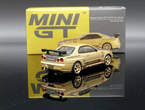 Nissan Skyline GTR R34 Top Secret Gold MINI GT 1:64 | RCimportstore