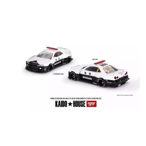 Nissan Skyline GT R34 Police KAIDO HOUSE MINI GT 1:64 | RCimportstore