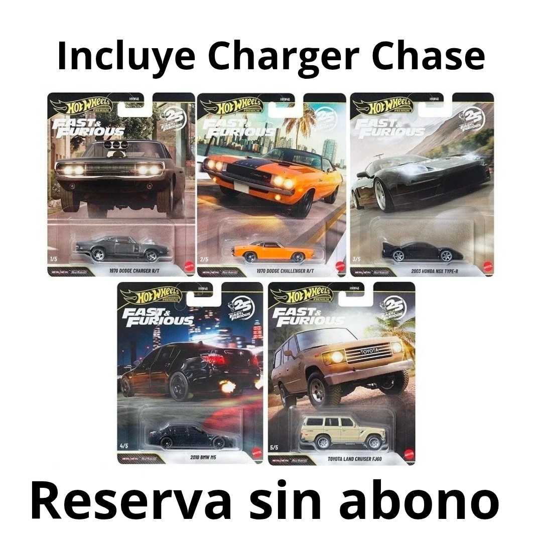 Set Rapido y Furioso Caja Q 2026 incluye Charger Chase HOT WHEELS PREMIUM 1:64