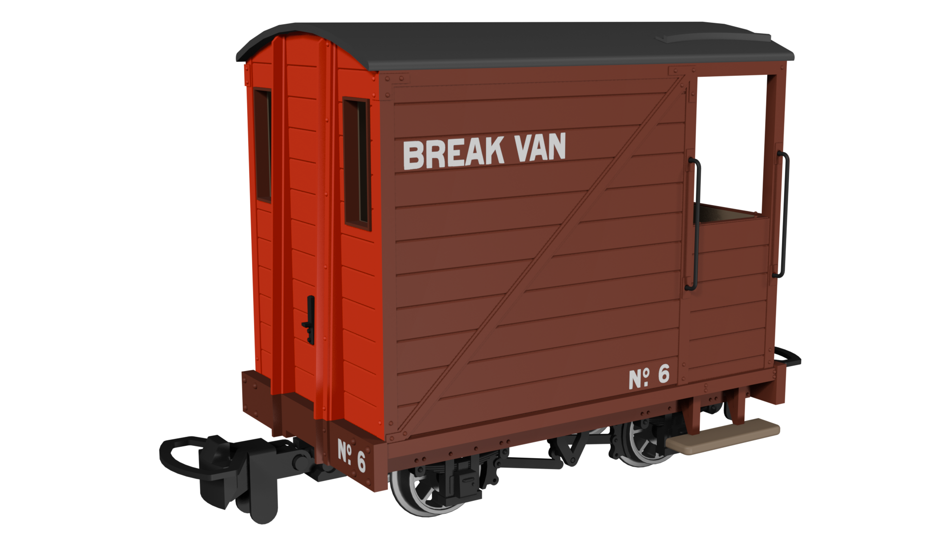 #*# Single Veranda Brake Van - Brown with Red Ends No.6