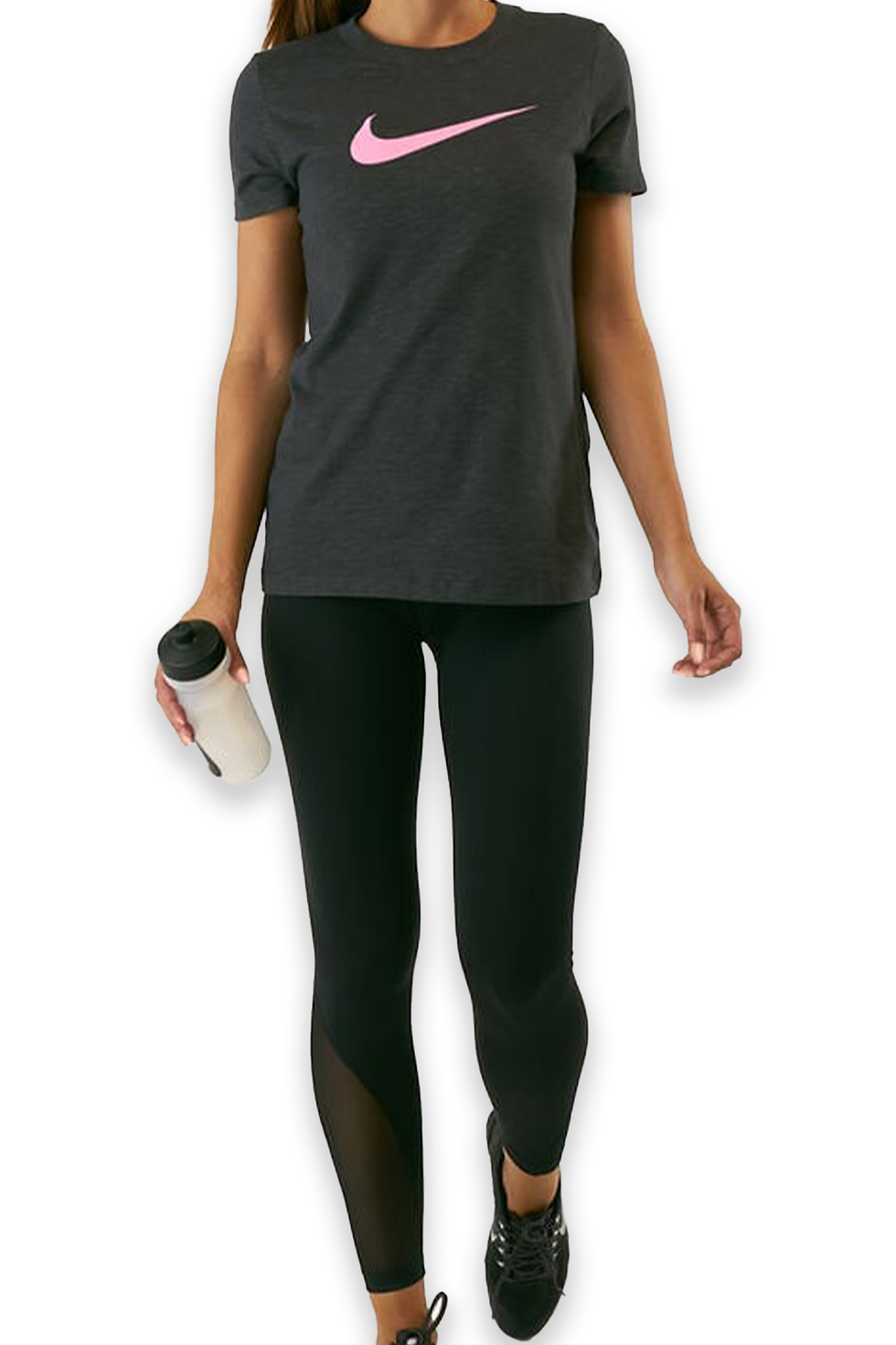 Thumbnail: Nike Women's DRY DFC CREW T-Shirt, Grey - Pink