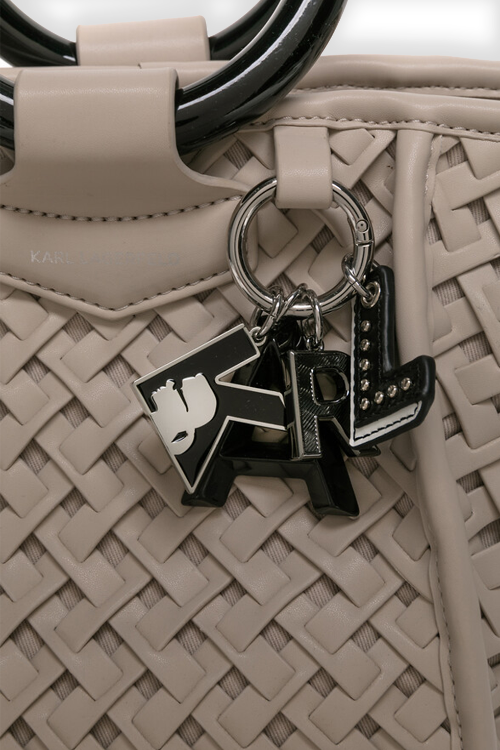 Thumbnail: Karl Lagerfeld, Basket-Weave Tote Bag - Dark Beige