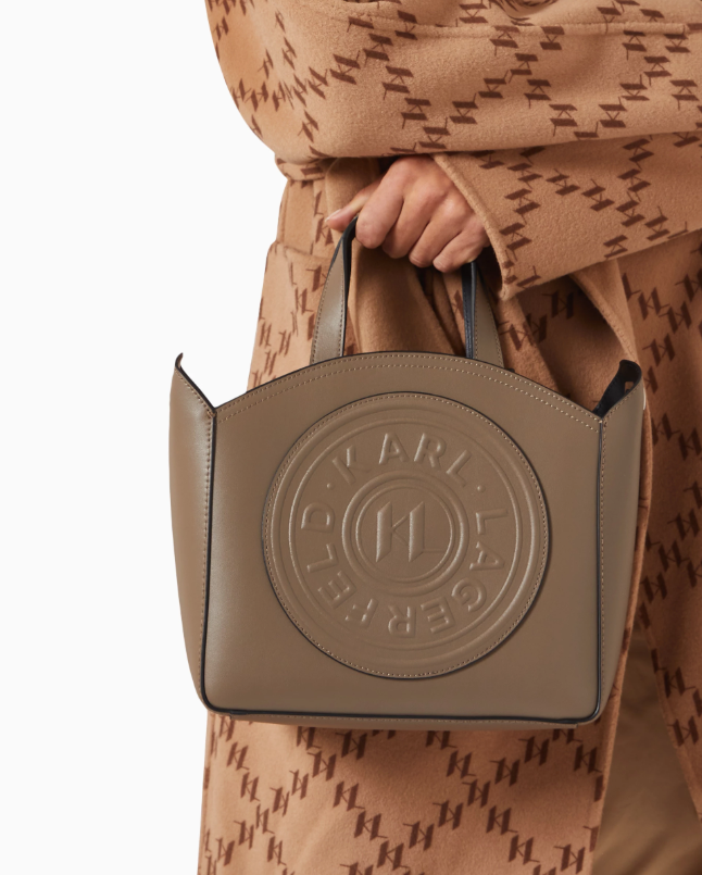 Thumbnail: Karl Lagerfeld, Small K/Circle Tote Bag in Leather - Taupe
