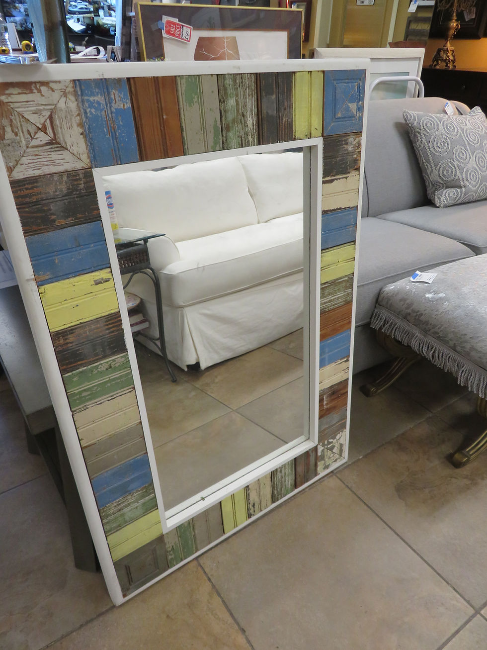 Weathered Plank Wood Mirror $200.00