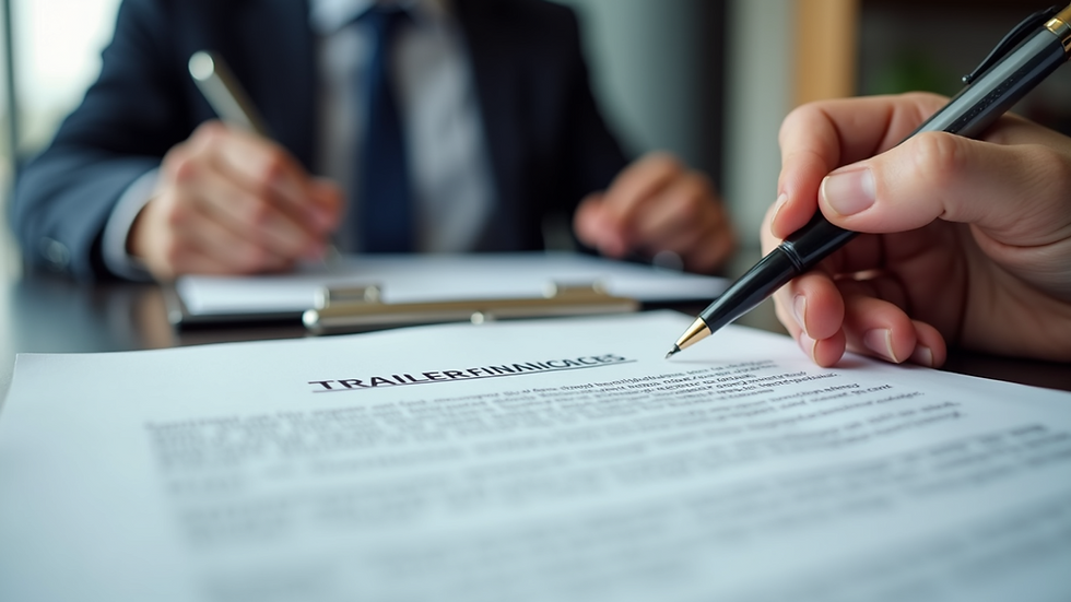 Close-up view of a trailer financing agreement being signed