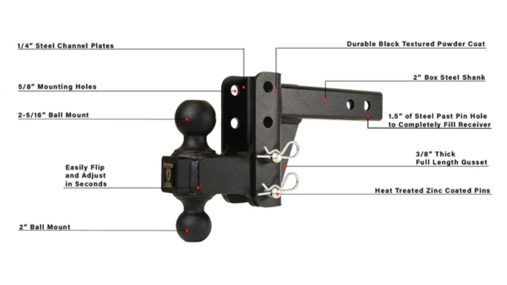 Bullet Proof 2.0" Medium Duty 2" Drop/Rise Hitch