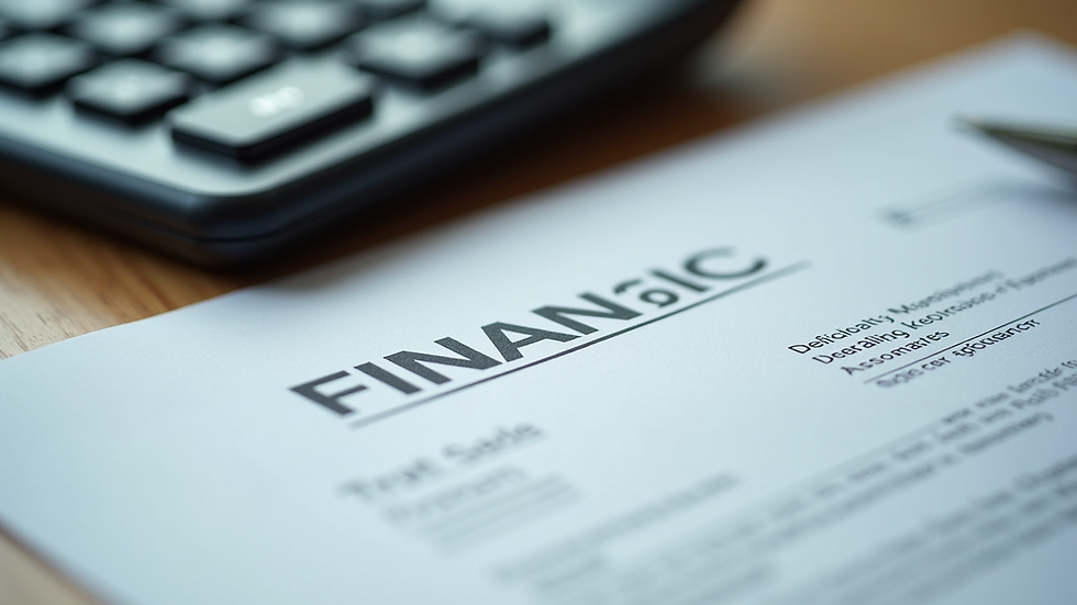 Close-up view of a financing contract and calculator on a desk