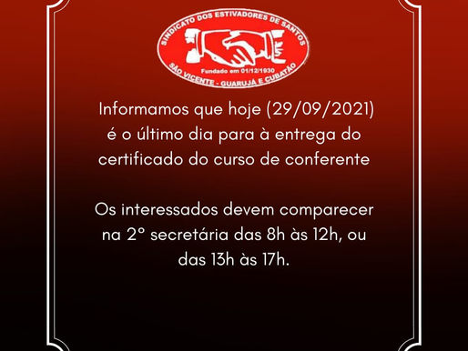 Último dia para à entrega do certificado 