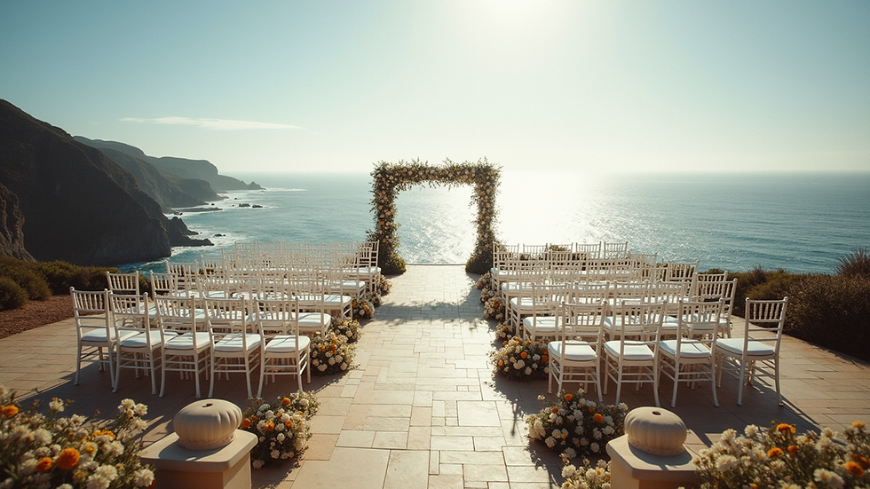 Eye-level view of a cliffside wedding venue overlooking the ocean