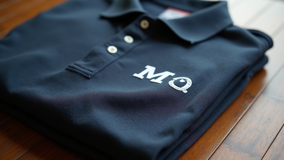 close-up view of a neatly folded MIT Polo shirt