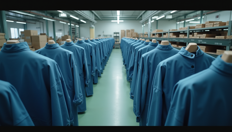 高角度視角展示多件團體服堆疊