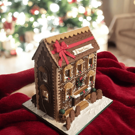 A bespoke gingerbread manor, beautifully personalised with your family name and crafted to become a truly memorable keepsake.
