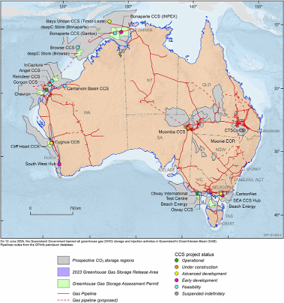 CO2 geological storage projects and prospective geological storage regions. Geoscience Australia September 2024.