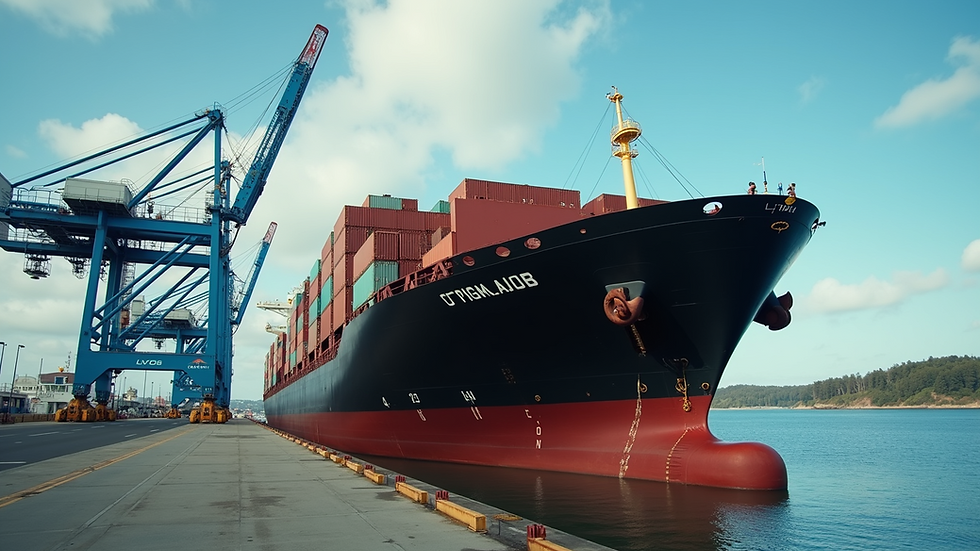Eye-level view of a large cargo ship docked at an Australian port