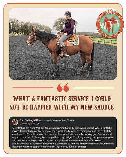 Customer review from a woman on a western horse in the UK with a western saddle and tack, sold by Western tack Trader who is the western saddle fitter.