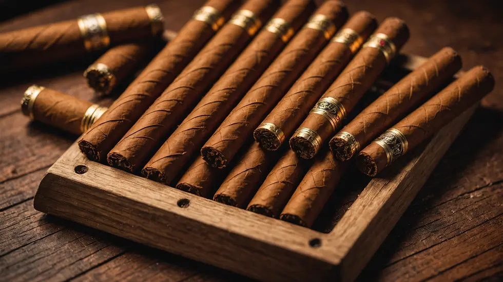 Close-up view of a serrated V-cutter surrounded by cigars