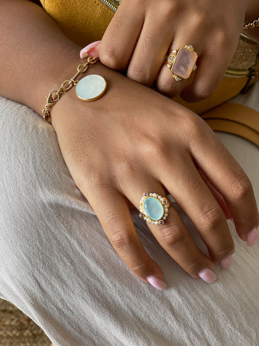 Miniature : RIVOLI NACRE - Bracelet mailles ovales - Breloque DAENA pierre ronde sertie - N