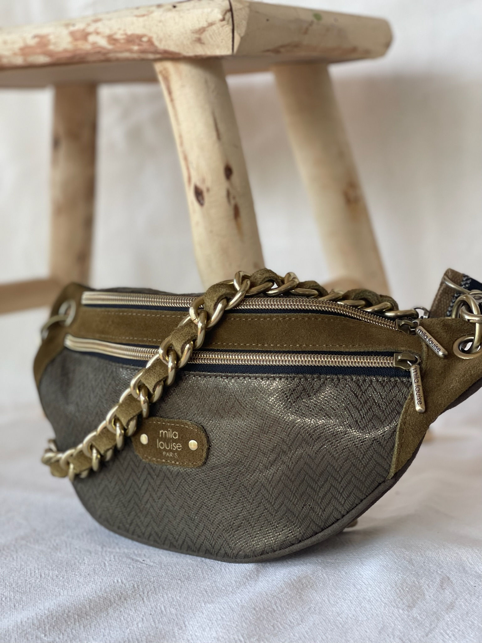 PETRA SAL 1 - Sac banane textile irrisé impression ligne brisées -  KIWI