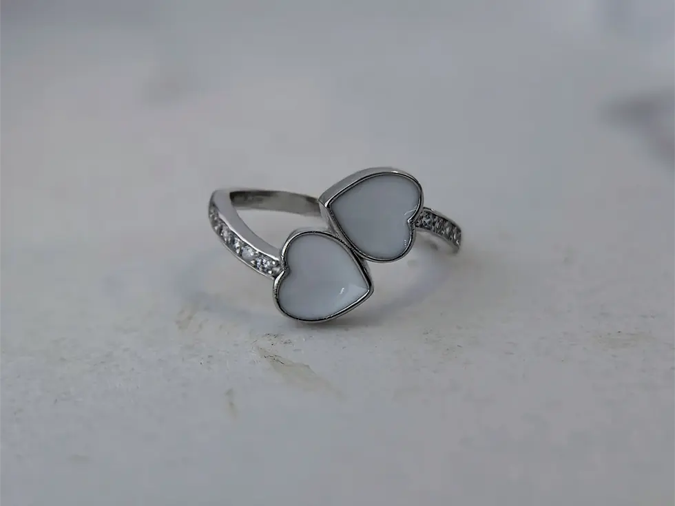 muttermilchring herz, silberner Ring mit zwei Herzen als Erinnerungsschmuck