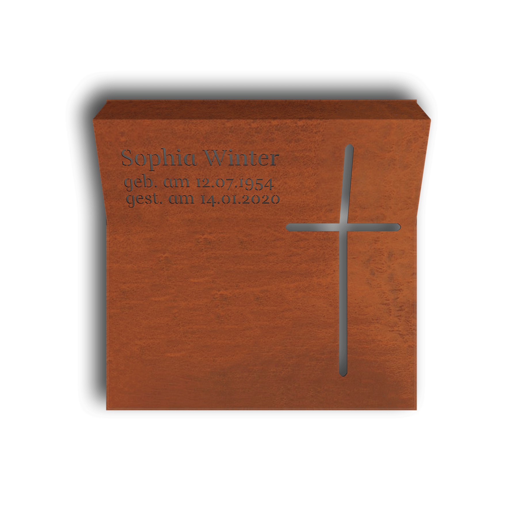 Urnengrab mit Kreuz aus Cortenstahl