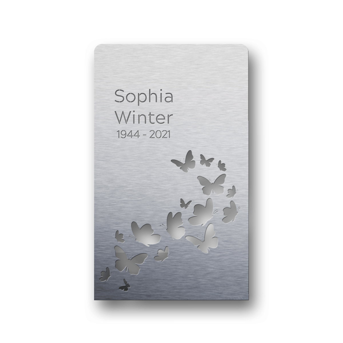 Grabmal mit Schmetterlingen in Edelstahl