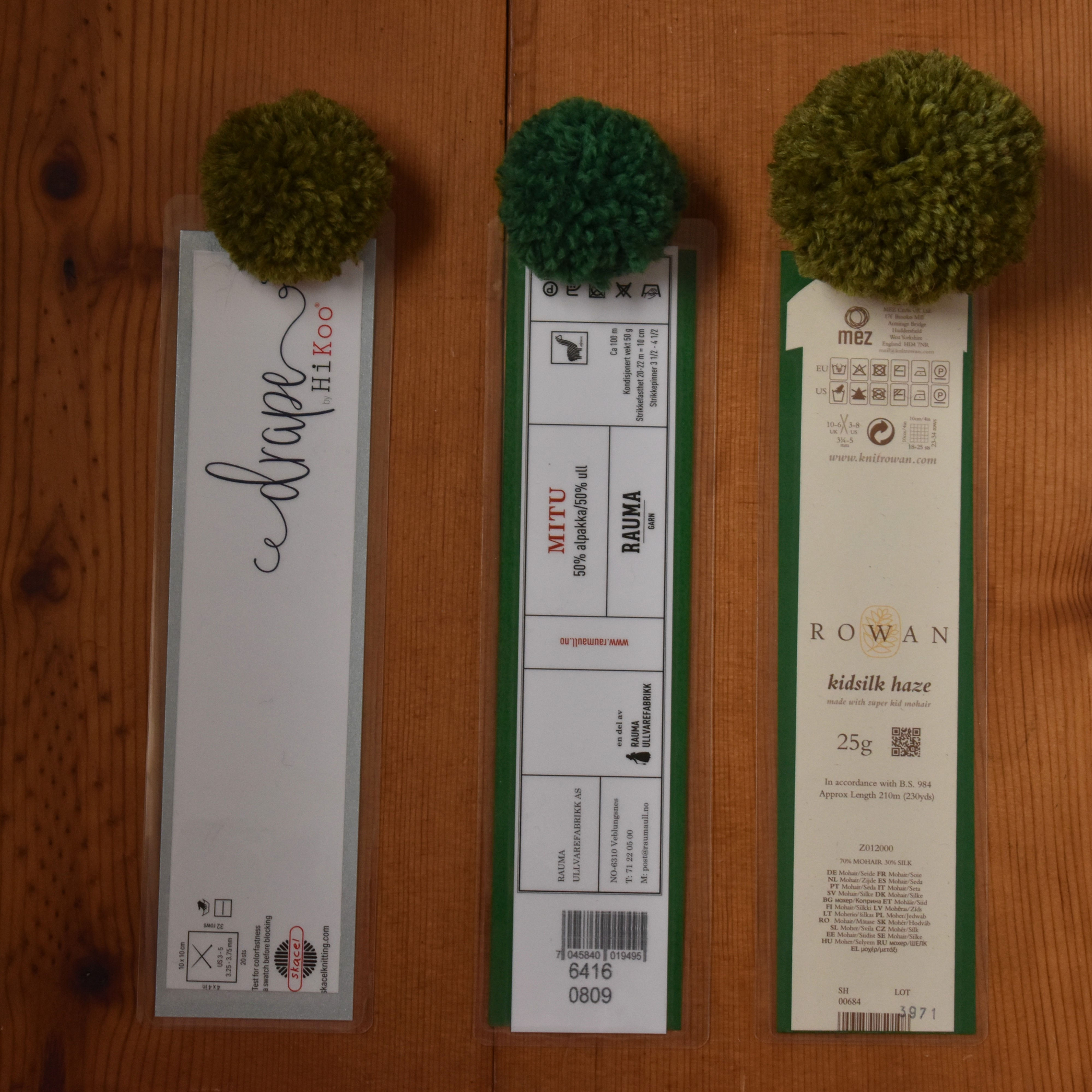 Recycled Yarn Label Bookmark with Green Pom Pom