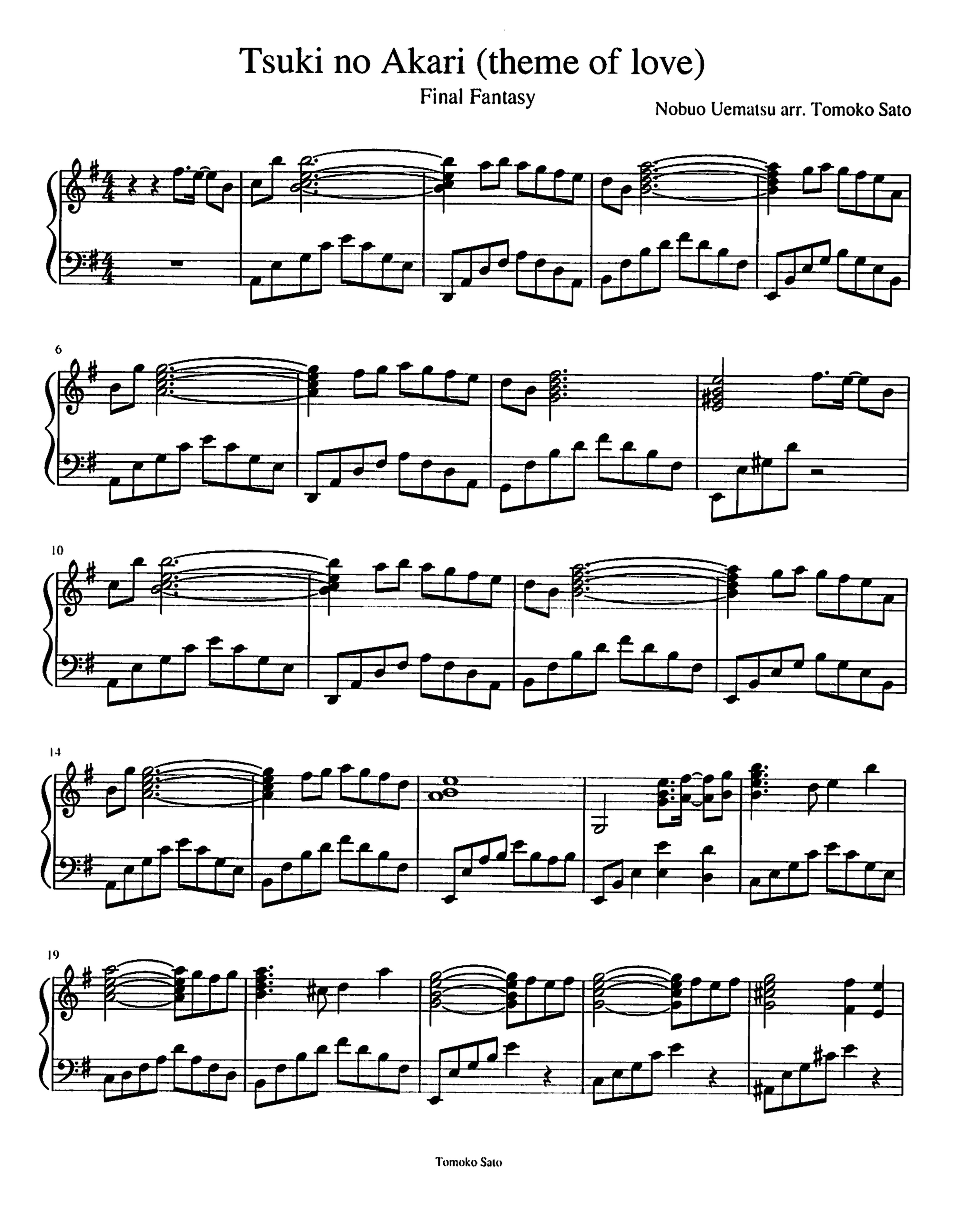 Sheet Music for Tsuki no Akari (theme of love) from Final Fantasy