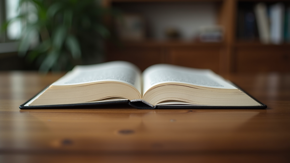 Eye-level view of a legal book on a wooden table