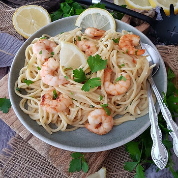 Zitronenspaghetti mit Garnelen
