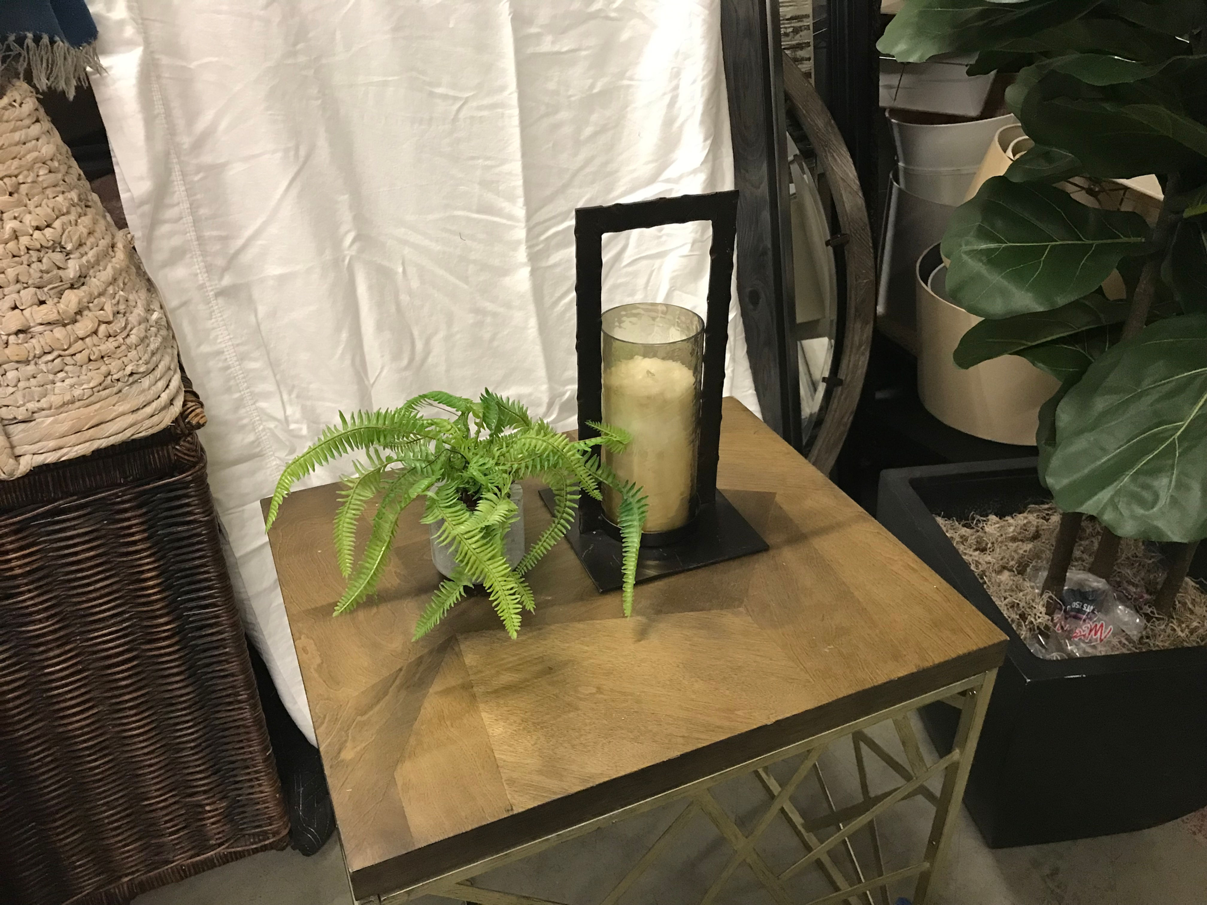 MEDIUM BRONZE WITH GOLD GLASS HURRICANE CANDLEHOLDER