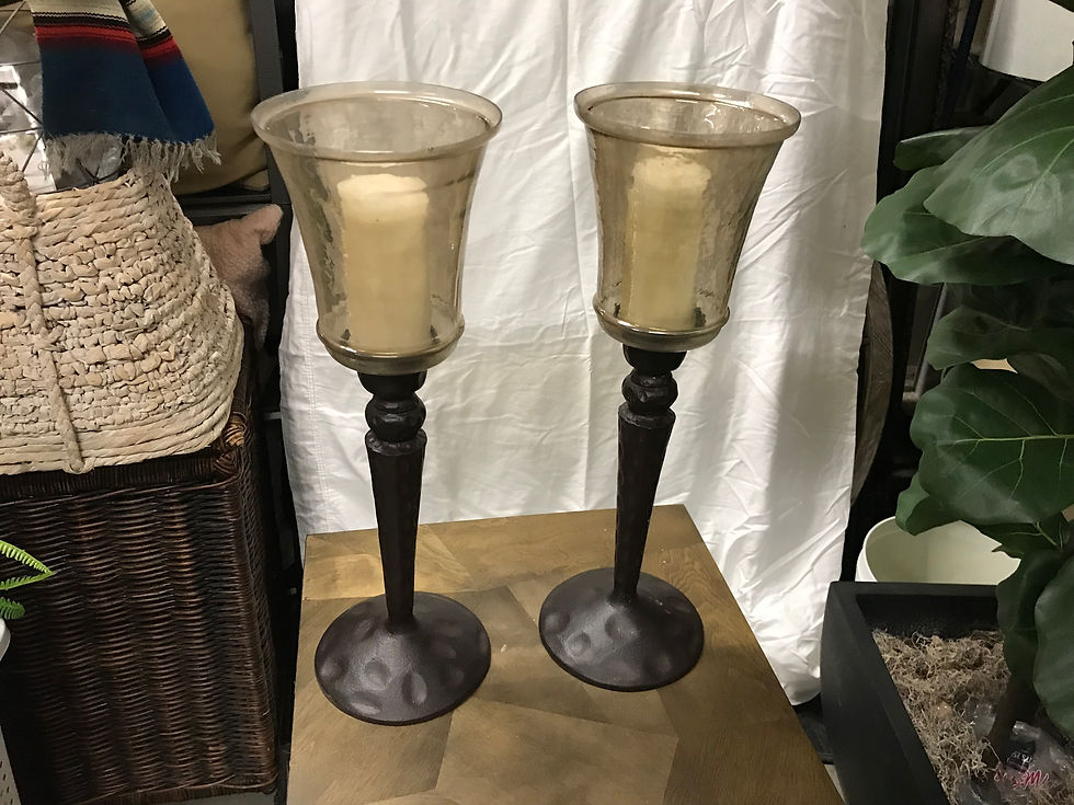 Thumbnail: BRONZE CANDLEHOLDERS WITH AMBER GLASS, SET/2