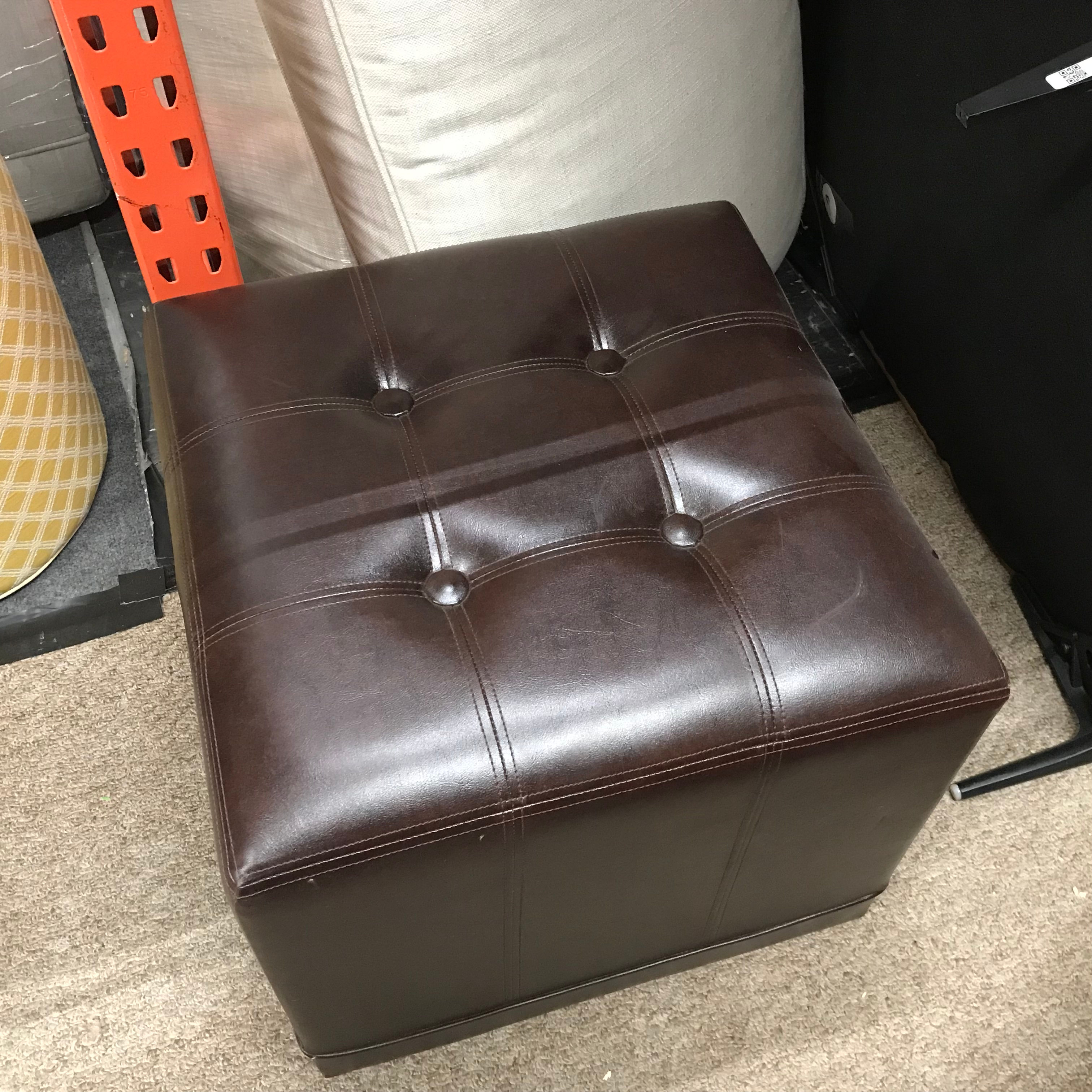 BROWN FAUX LEATHER TUFTED OTTOMAN