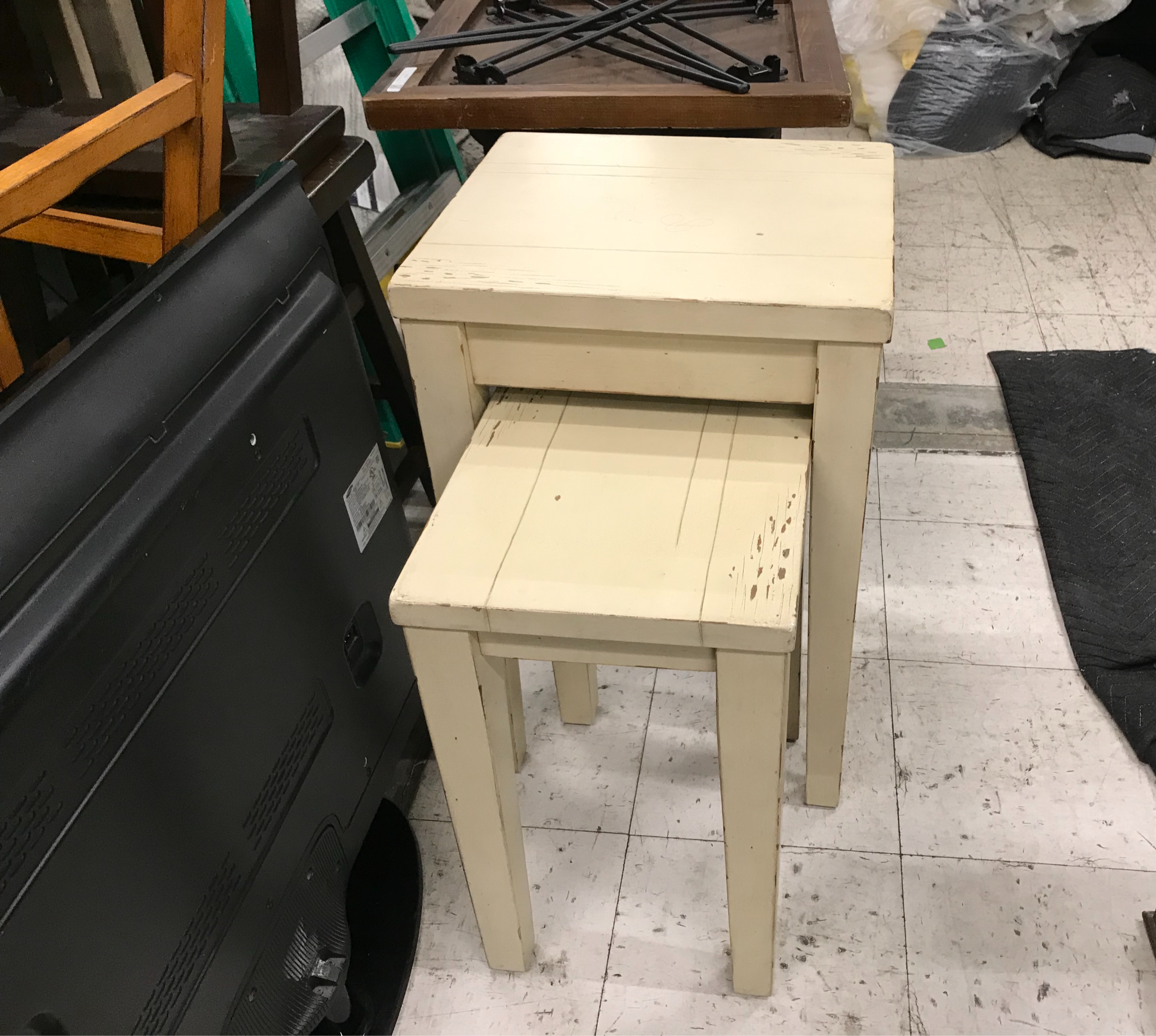 POTTERY BARN IVORY NESTING TABLE SET