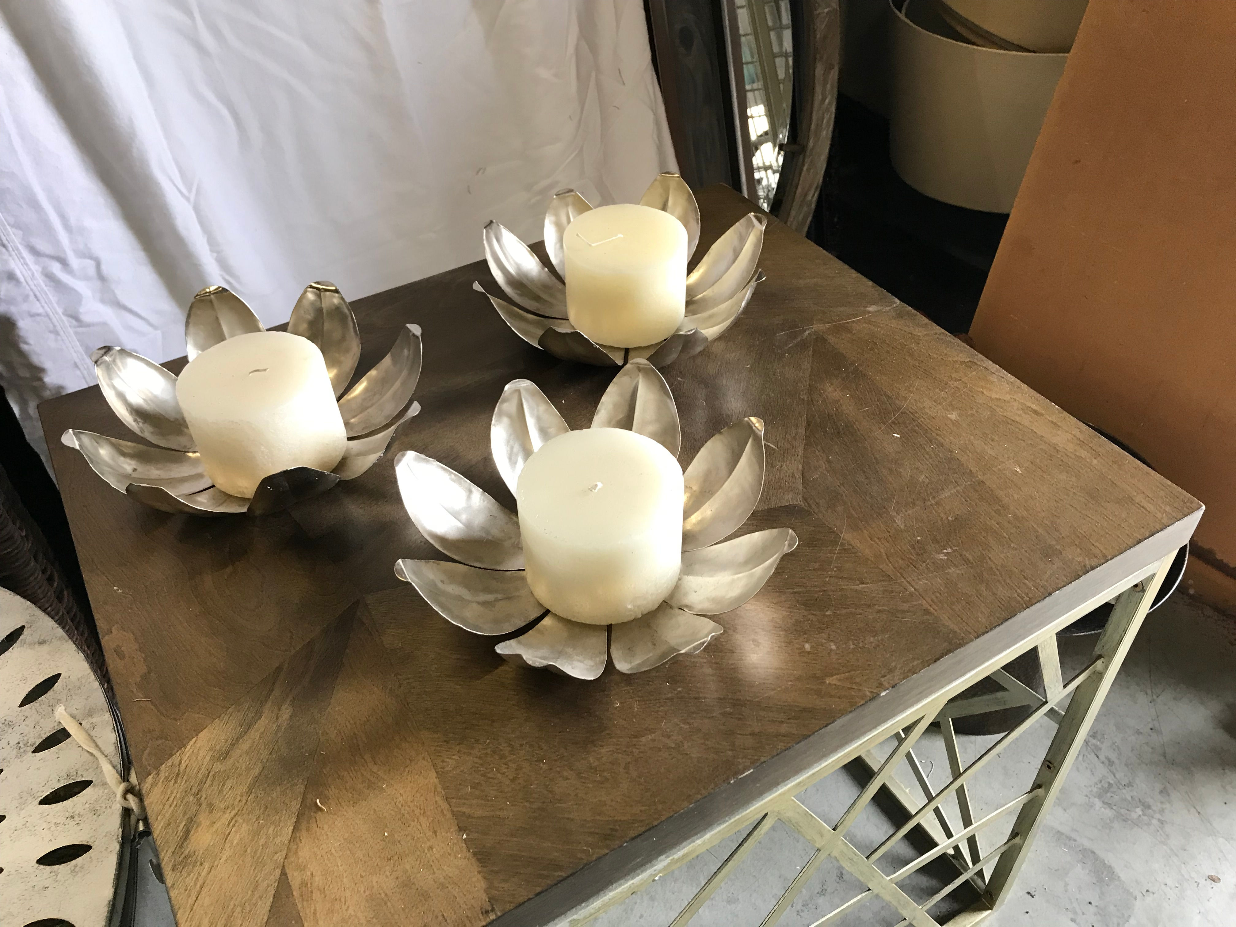 POTTERY BARN BLOOMING METAL TEALIGHT HOLDER, SET OF 3