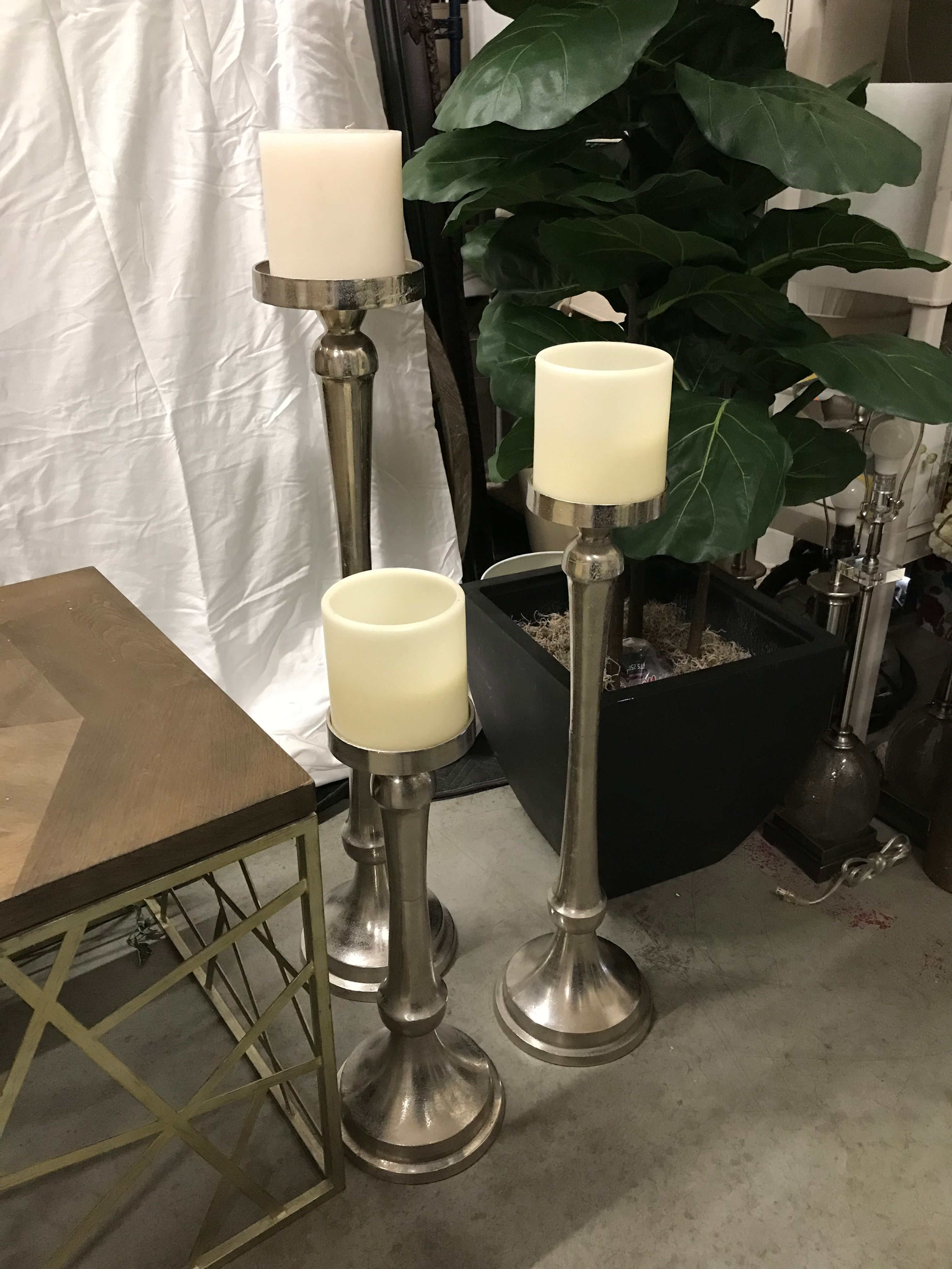 LARGE SILVER CANDLEHOLDERS, SET OF 3