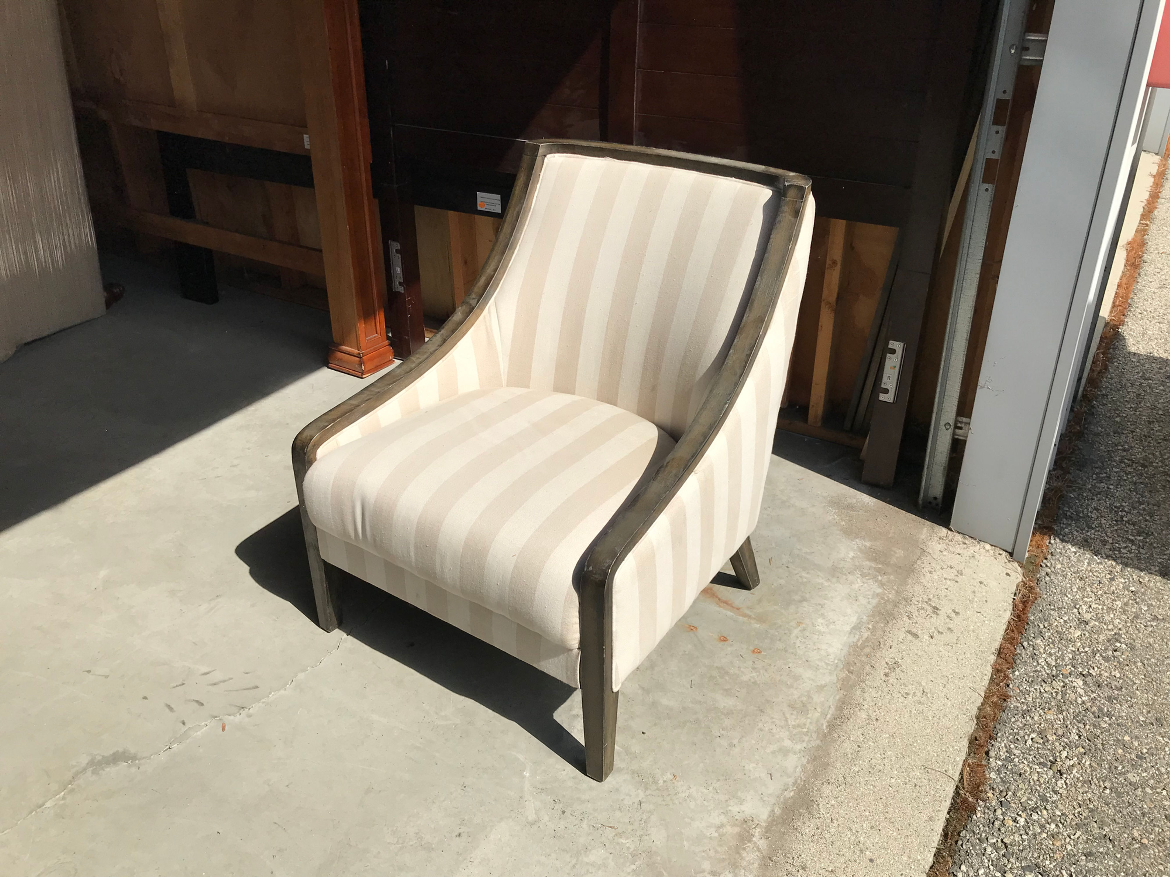 IVORY/BEIGE STRIPED ACCENT CHAIR