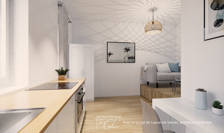 Visuel 3D d'un studio avec un lit escamotable