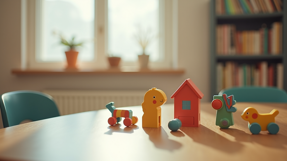 Close-up view of a child’s educational toys on a table
