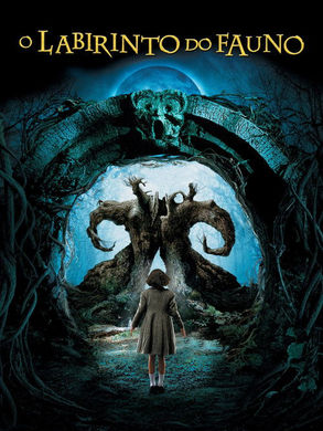 Capa do filme O Labirinto do Fauno, dirigido por Guillermo del Toro, com elementos de fantasia sombria e mistério