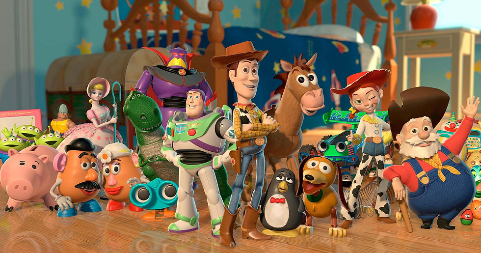 Imagem de alguns dos personagens presentes nos filmes de Toy Story.