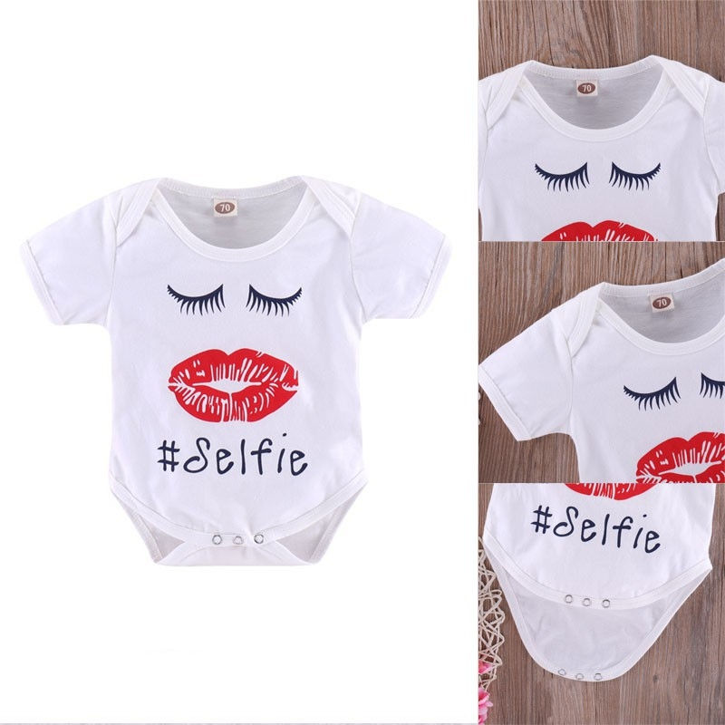 Thumbnail: Cute Cotton Letters Print Short Sleeve Romper