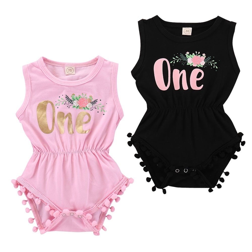 Baby Girl Romper Clothes One Letter Print Tassel