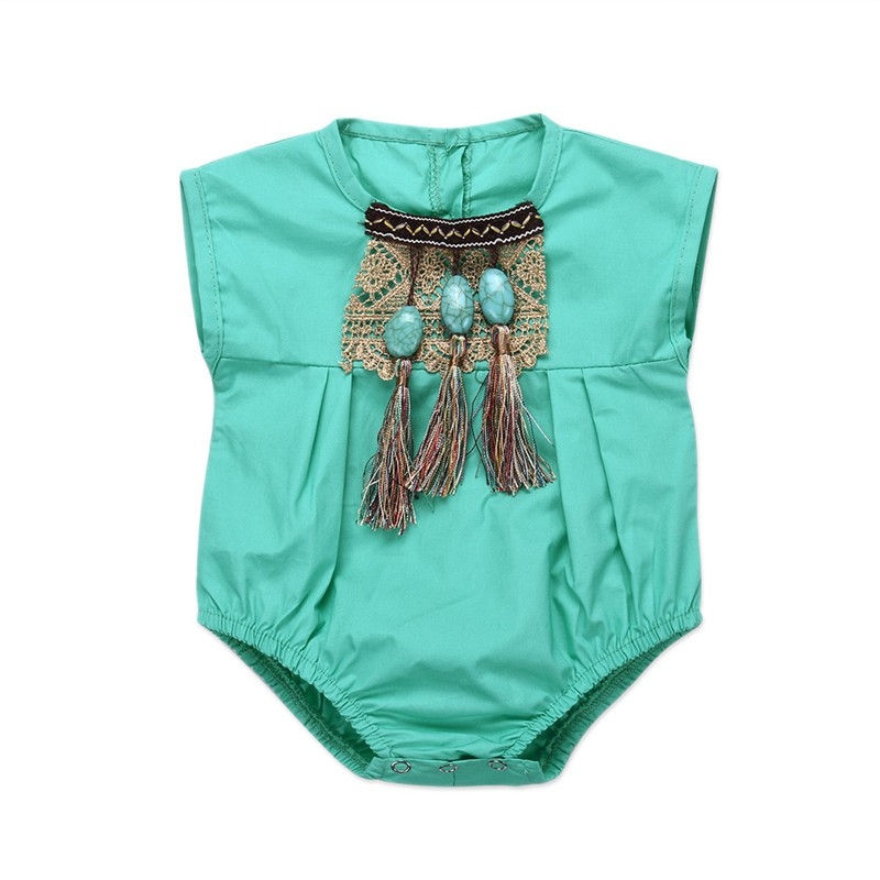Baby Girl Romper Green Tassel Sleeveless