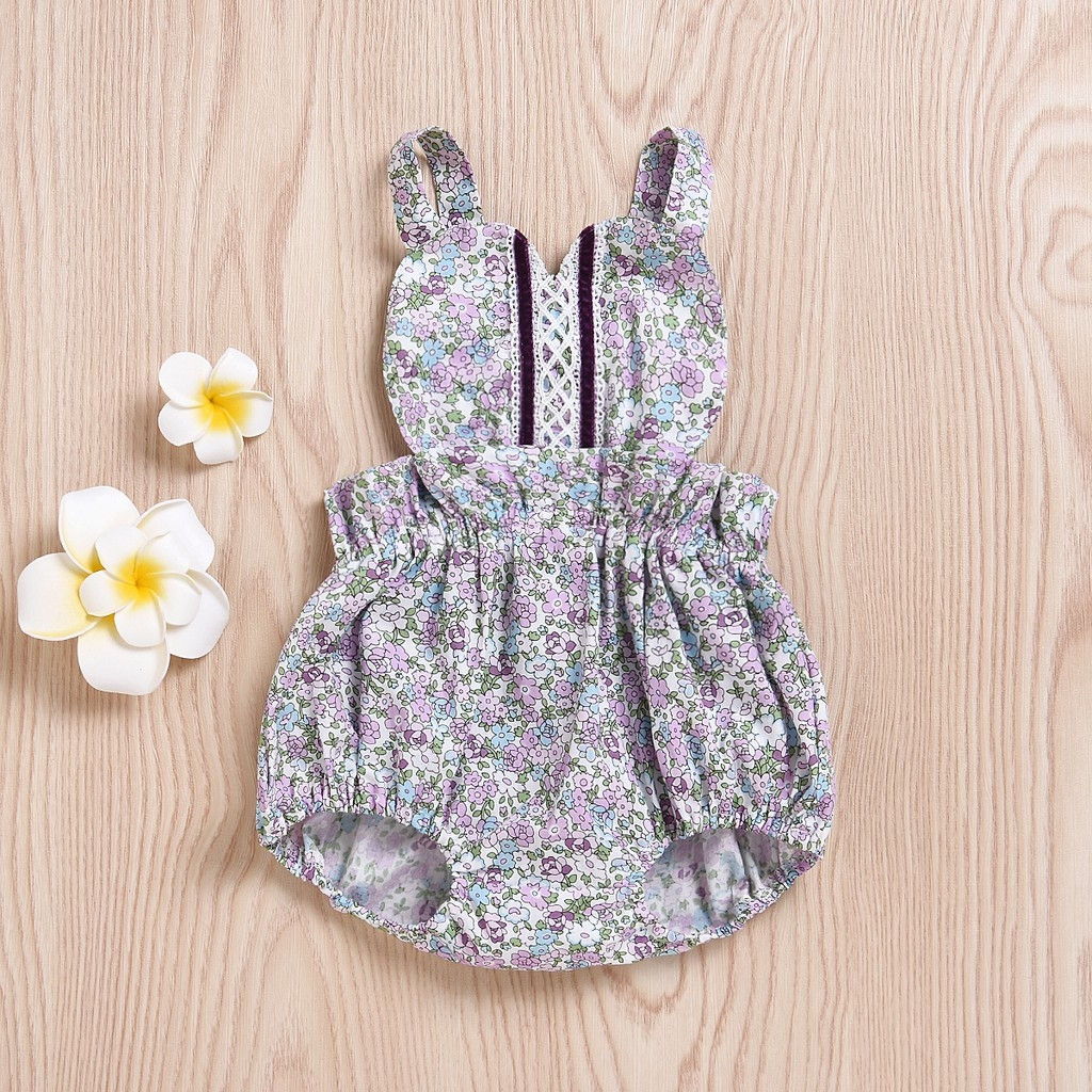 Newborn Baby Girl Halter Backless Floral Romper