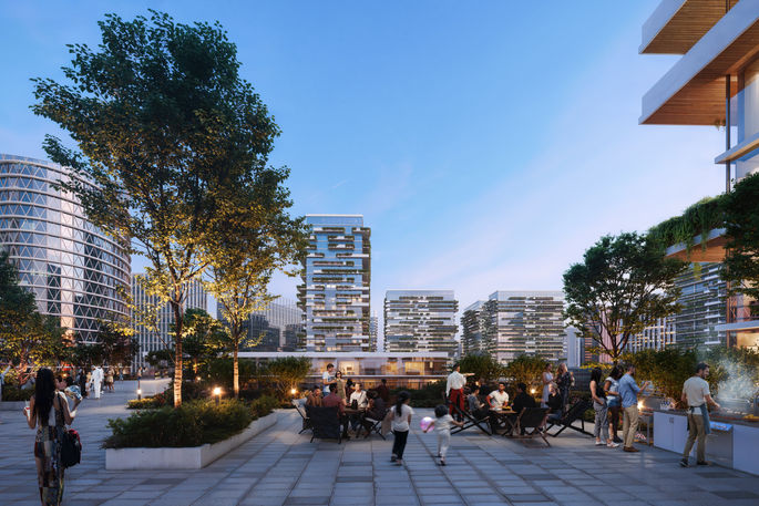 Outdoor BBQ area at Azizi Milan designed for community gatherings.
