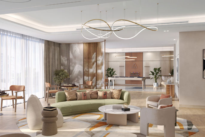 Gaming and recreation room at Azizi Milan.