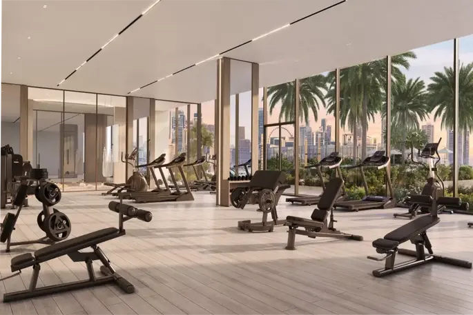 SOL Levante Jumeirah Village Triangle Dubai indoor gym with modern fitness equipment.