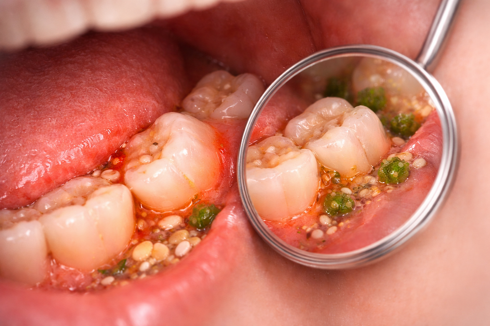 dente do siso com acúmulo de alimento inflamação gengiva mau hálito região posterior da boca