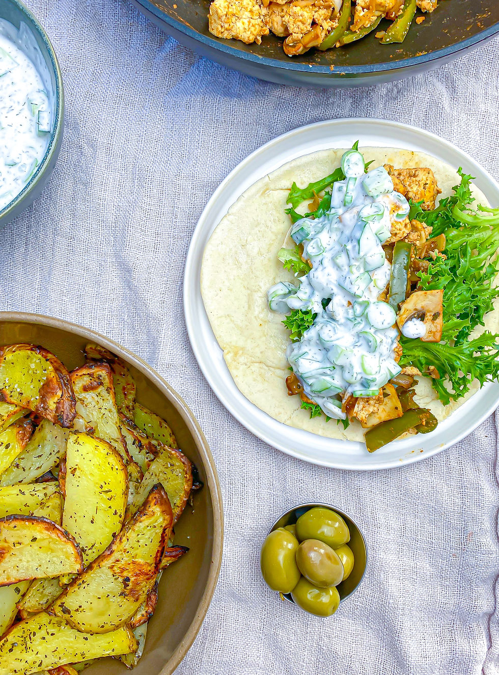 Tofu Fajitas with Creamy Vegan Tzatziki